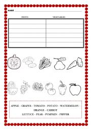 English Worksheet: VEGETABLES AND FRUITS