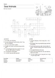 English Worksheet: Sea Animals Crossword