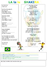 English Worksheet: La la la SHAKIRA, official world cup song 2014