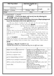 English Worksheet: test for 7 th forms Tunisian pupils