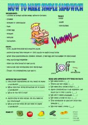 English Worksheet: How to make a sandwich