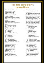 English Worksheet: To be - present (grammar practice)