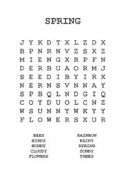 English Worksheet: Spring Word Search (Easy)