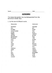 English Worksheet: gender list
