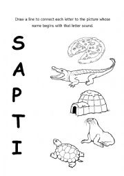 Letter Matching and Coloring Page (A, S, T, P, I)