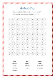 English Worksheet: Mothers Day word search 