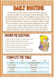 English Worksheet: DAILY ROUTINE