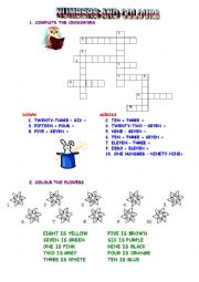 English Worksheet: Numbers and Colours