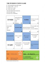 English Worksheet: Introduction Board Game