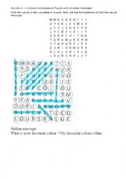 English Worksheet: colour - wordsearch