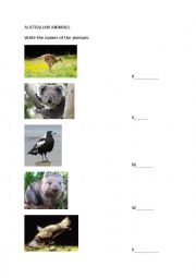 Australian Animals Writing Exercise