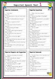 English Worksheet: Reported Speech Test 1