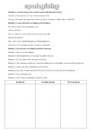 English Worksheet: apologizing worksheet