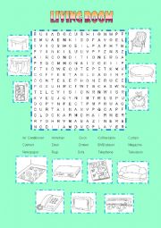 English Worksheet: LIVING ROOM WORDSEARCH