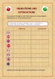 English Worksheet: Obligations and interdictions