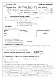 English Worksheet: Mid-term test n1 9th form