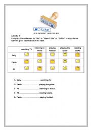 English Worksheet: Like-Dislike-Doesnt Like