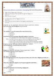 English Worksheet: The first Thanksgiving