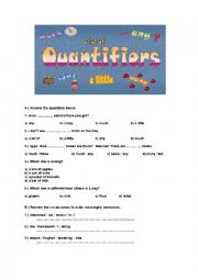 English Worksheet: Quantifiers-How much/many-a little-a few-a lot of-some-any