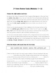 English Worksheet: 3rd Form Review Tasks 