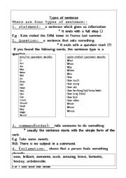 English Worksheet: Types of sentence
