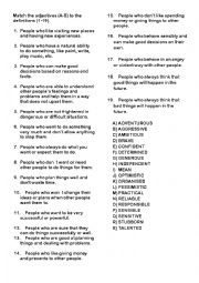 English Worksheet: Character adjectives (matching exercise)