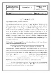 English Worksheet: Ordinary Test