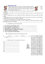 English Worksheet: Comprehension about sport