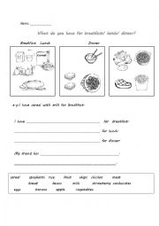 English Worksheet: what do you eat for breakfast/lunch/dinner
