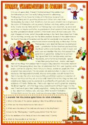 English Worksheet: Thanksgiving : reading  comprehension 