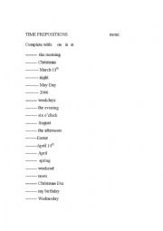 English Worksheet: QUIZ :TIME PREPOSITIONS