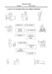 English Worksheet: daily actions test