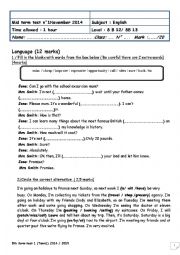 English Worksheet: 8th form mid-term test (term 1)
