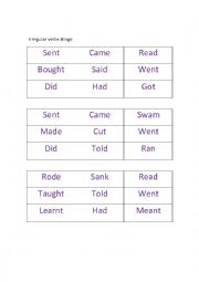 English Worksheet: Irregular verbs Bingo