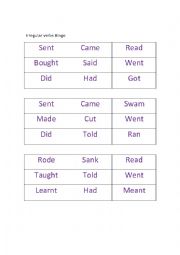 Irregular verbs Bingo