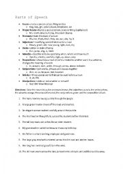 English Worksheet: Parts of Speech Worksheet