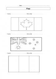 Countries and nationalities: flags to colour