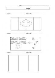 English Worksheet: Countries and nationalities: flags to colour