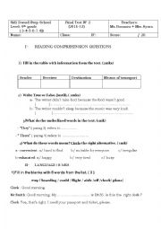English Worksheet: Final Test 2 (( 9th grade)