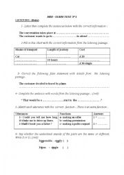 English Worksheet: MID TERM TEST 1 - 4TH FORM