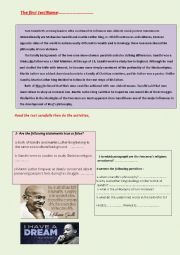 English Worksheet: THIS TEST is composed of a text about two of the leaders of peace  Mahatma  ghandi and Marting luther king,comprehension questions and some acttivies i hope u will like it