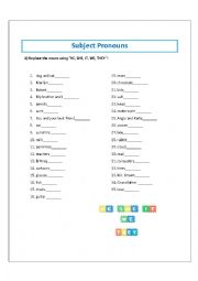 English Worksheet: Subject pronouns