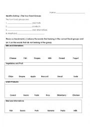 English Worksheet: Four Food Groups - Select the right items and grocery store activity