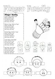 English Worksheet: Finger Family  Song Lyrics (+Puppets)