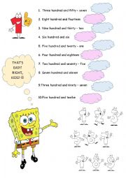 English Worksheet: 3 digit numbers/ three digit numbers/ big numbers 