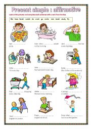 English Worksheet: Present Simple (affirmative form)