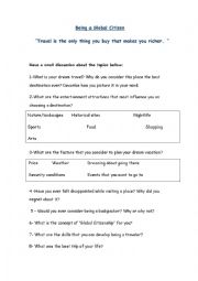English Worksheet: Travel discussion pt1