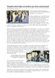 English Worksheet: News article and exercises: penguin research robot