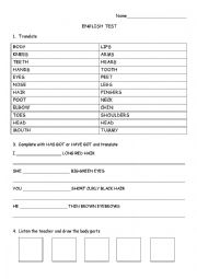 English Worksheet: body parts