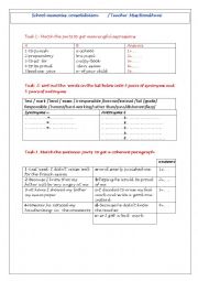 English Worksheet: consolidation : school memories (9th formers